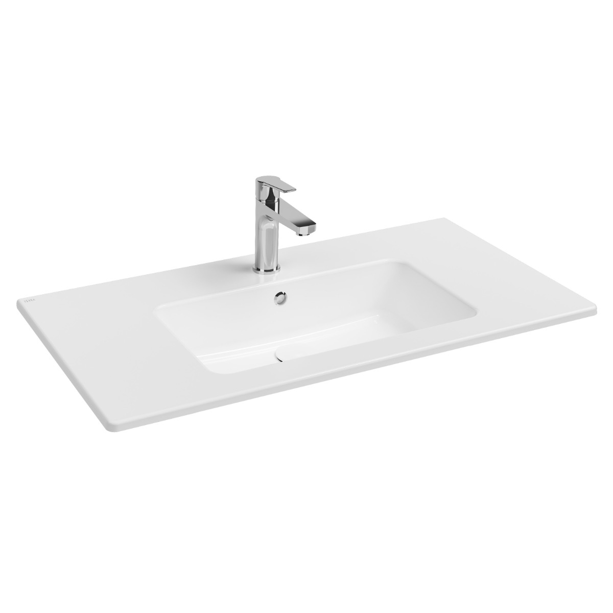 Isvea Sistema T inbouw wastafel met kraangat 90cm wit glans