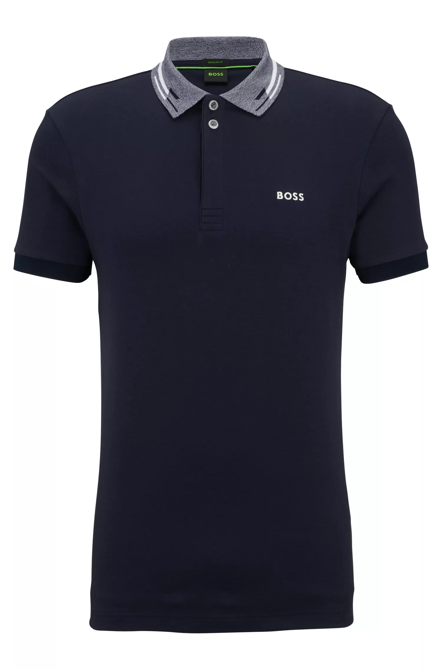 Camisa polo BOSS verde em algodão interlock com logotipo bordado.