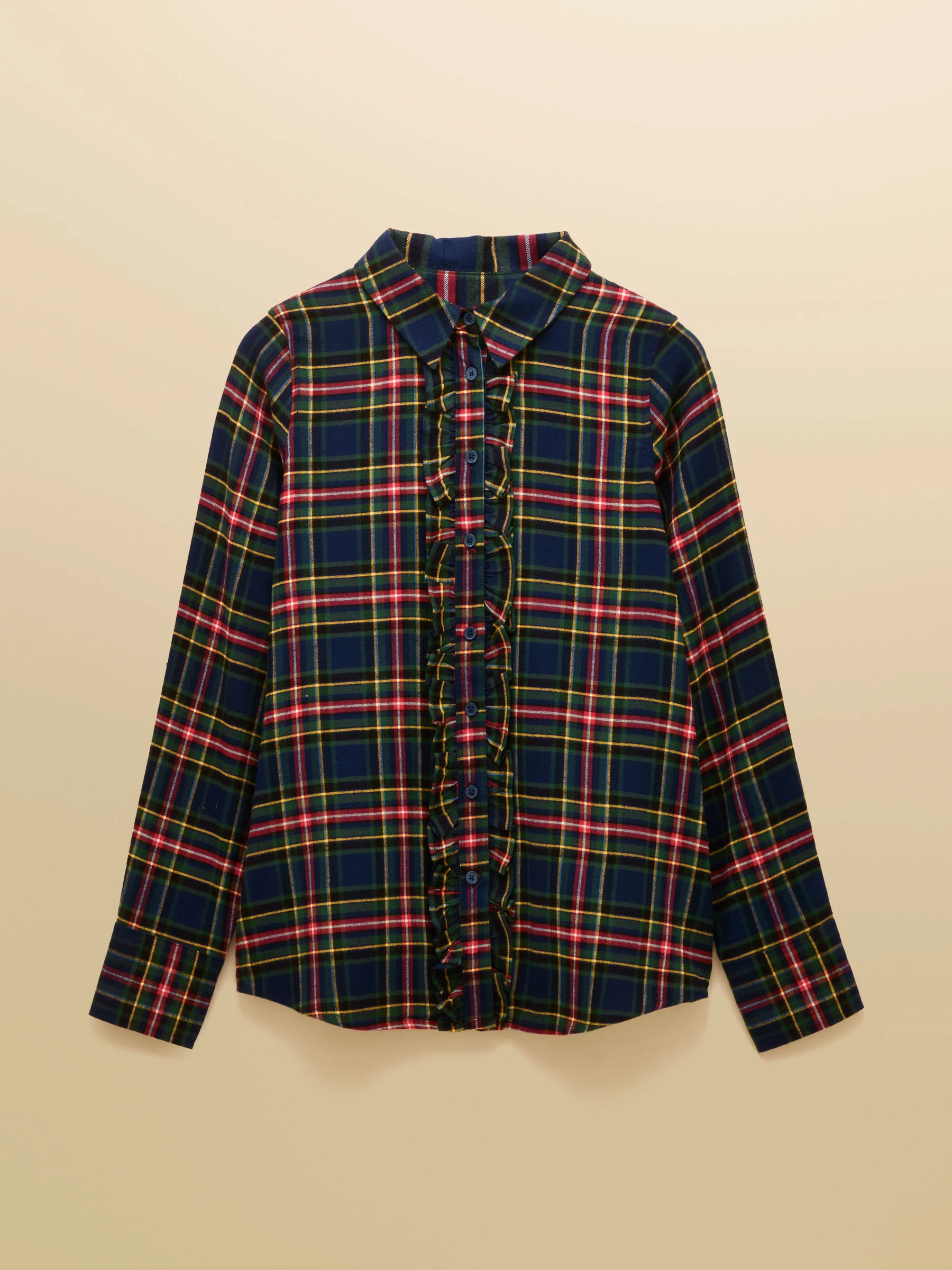 Marineblauw geruit - Joules Selene Brushed Ruffle Shirt