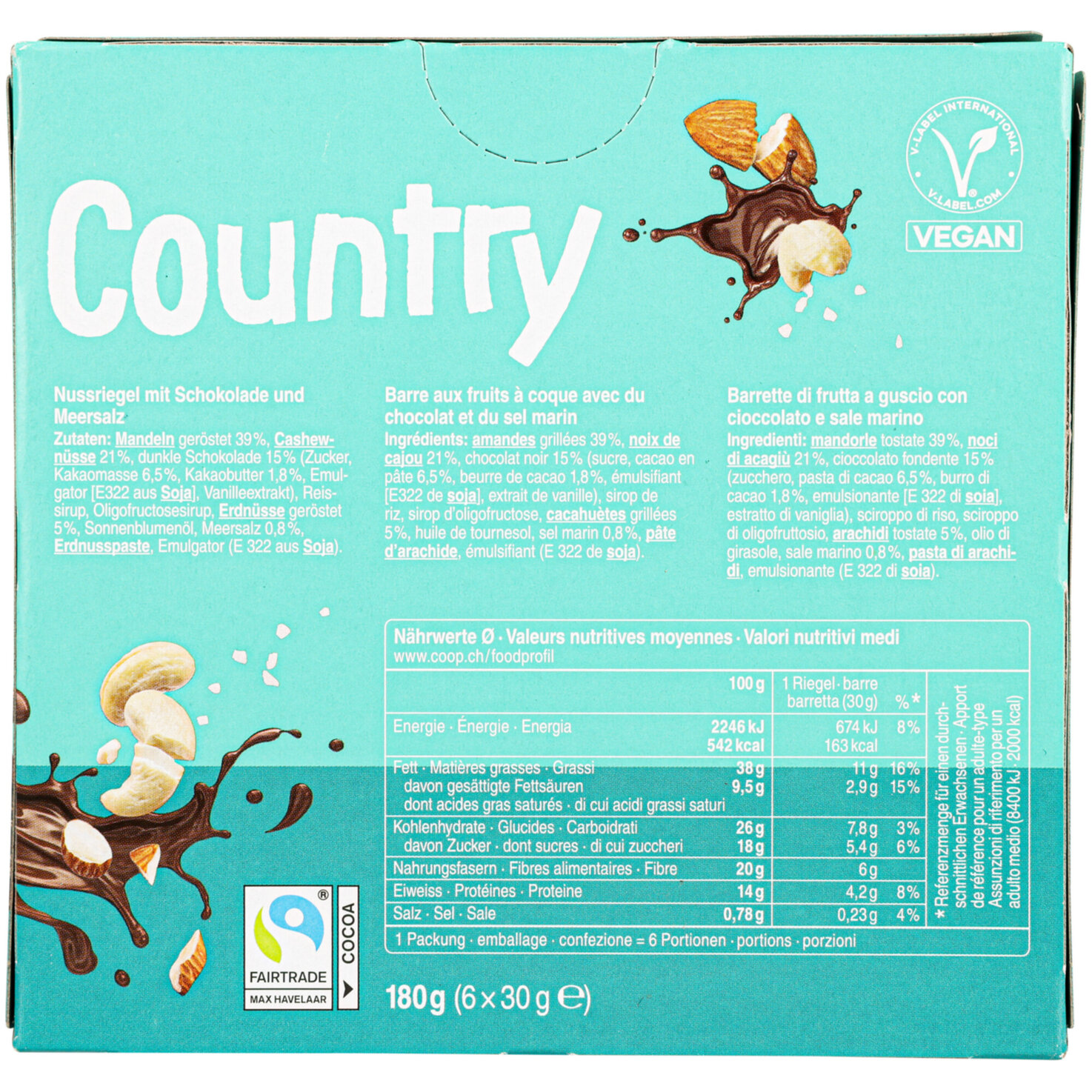 Country Nuts Dark Choco & Sea Salt 6x30g