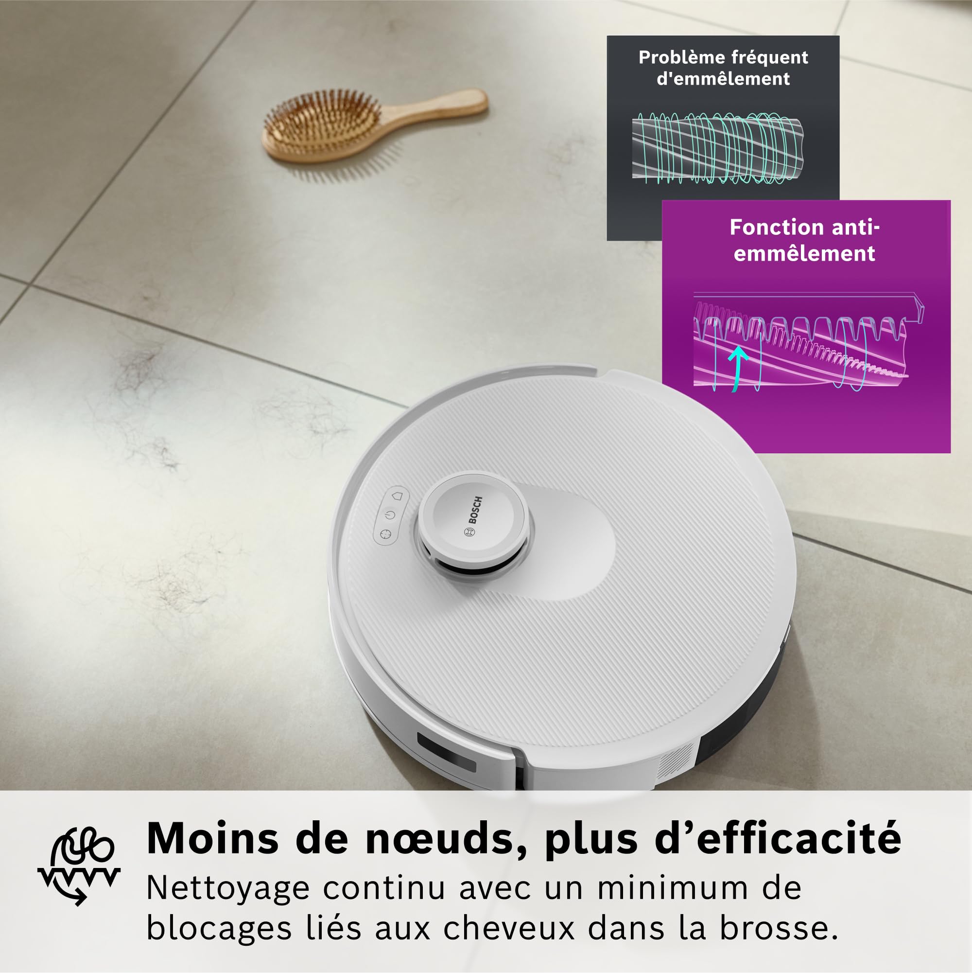 Bosch Spotless + BCRD1W Robot aspirateur-Laveur, 11 000 Pa, serpillère Statique, Station de Service, Navigation Smart Vision Infrarouge, Application H