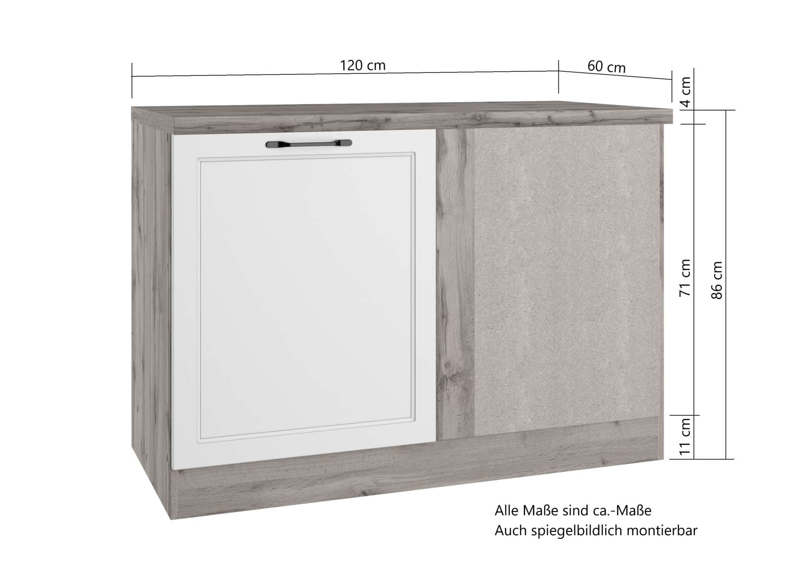 Eckunterschrank MERAN - grau - Wotaneiche - 120 cm