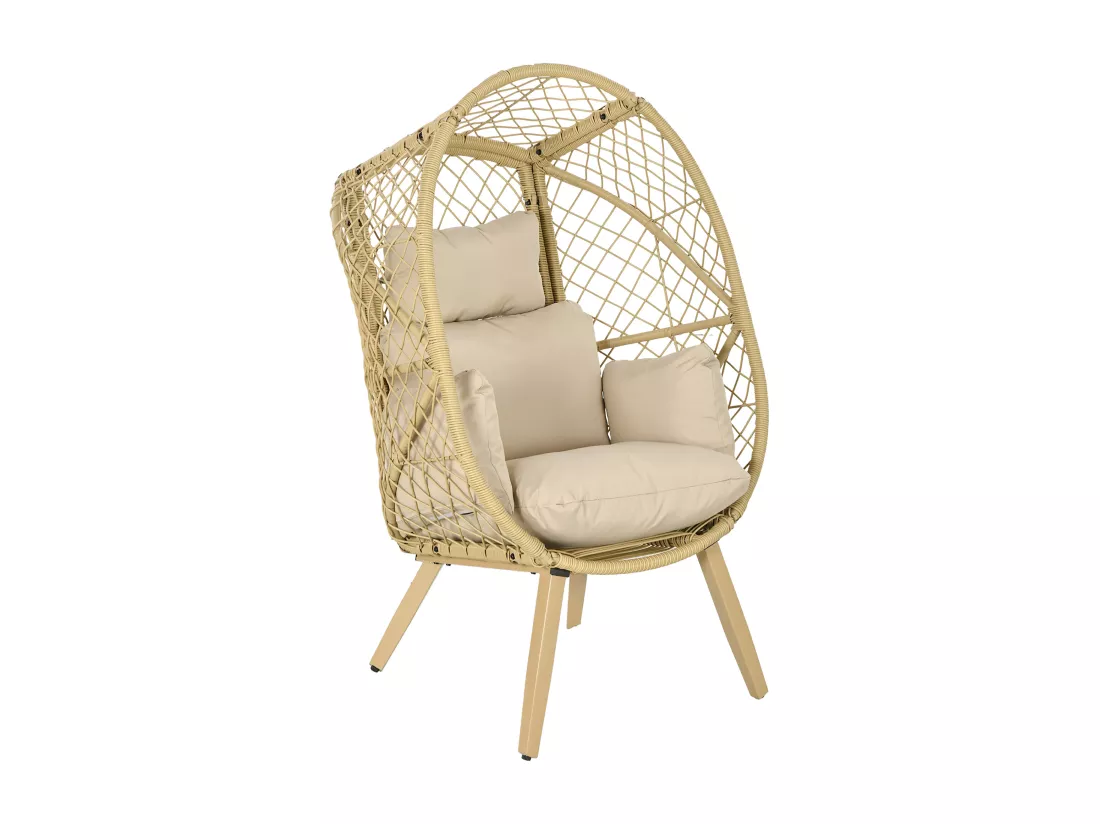 Fauteuil de jardin cocon sur pied dim. 88L x 85l x 143H cm avec coussins