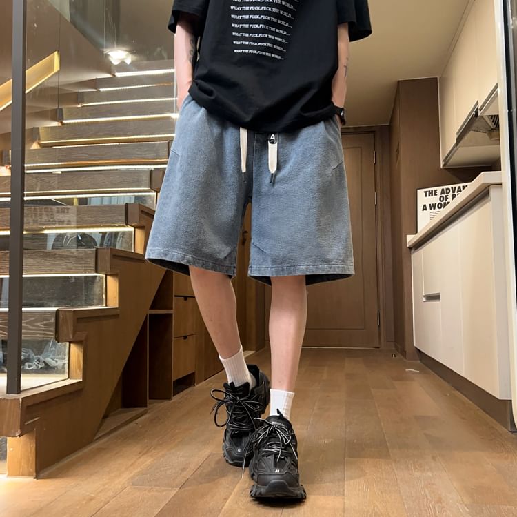 emeisa - Denim short met trekkoord in de taille