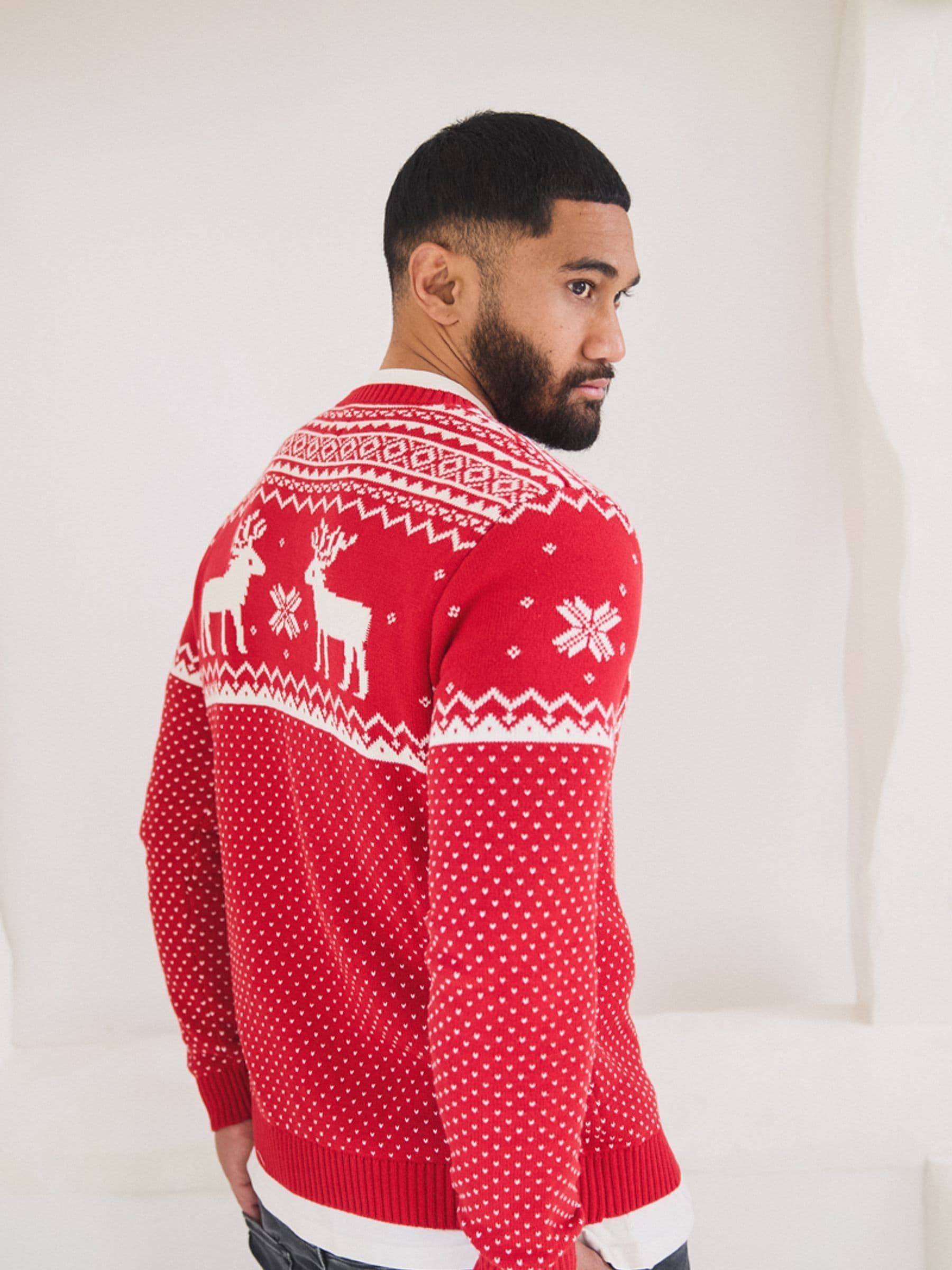 Rood - Kerstmis rendiertrui met Fairisle-patroon