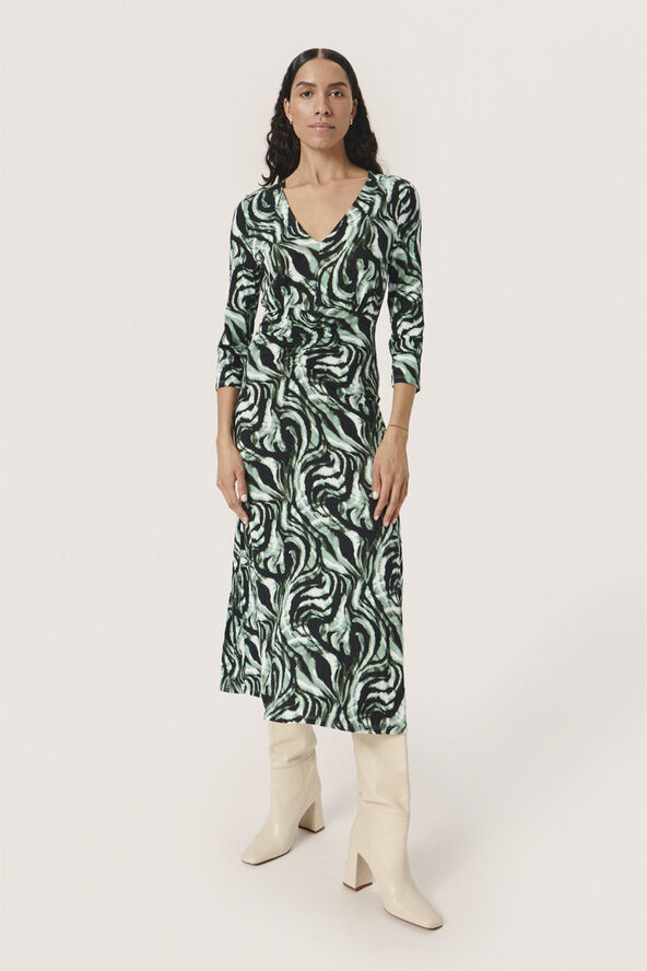 Soaked in Luxury SLHanadi Printed V-Neck Dress Kombu green swirl