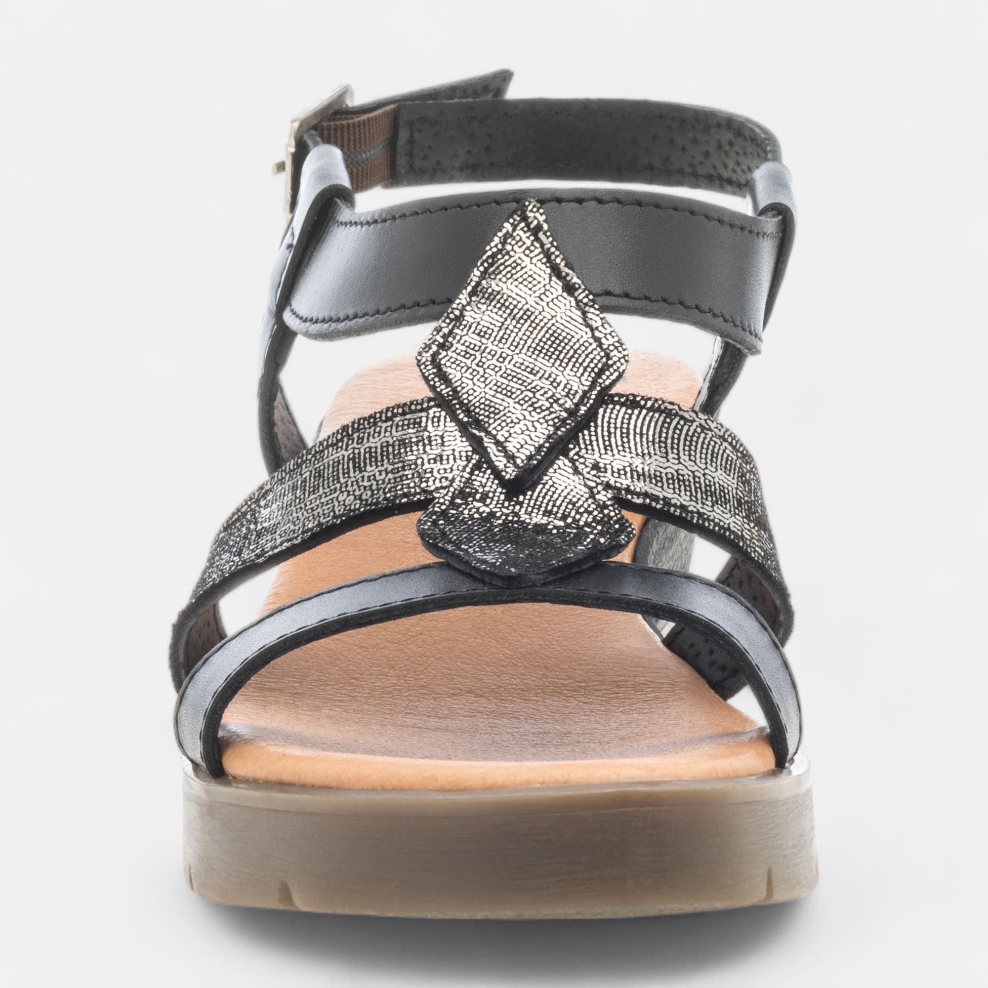 Sandales à talon compensé Femme en cuir noir