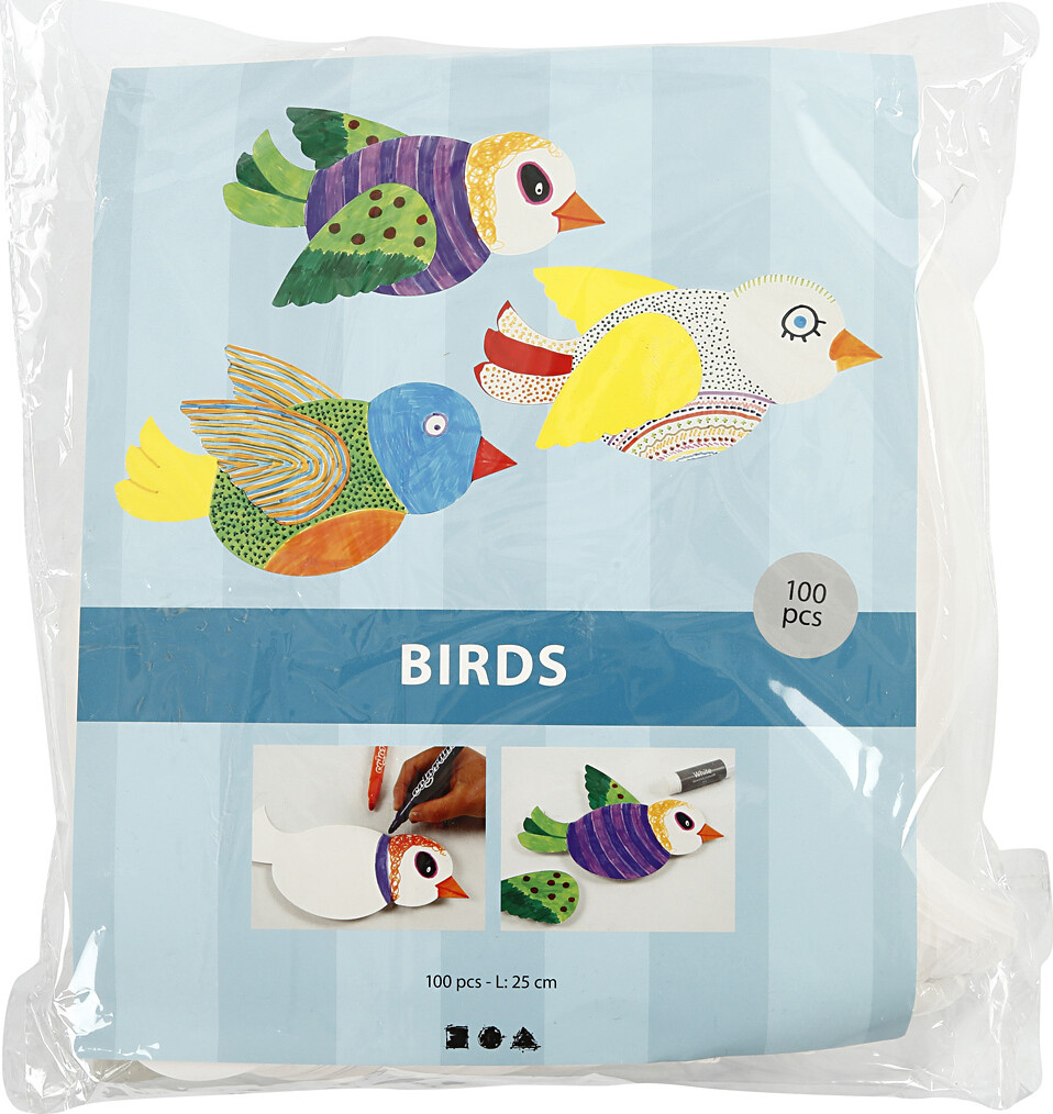 Fugl - L 25 CM - 400 G - Hvid - 100 Sæt