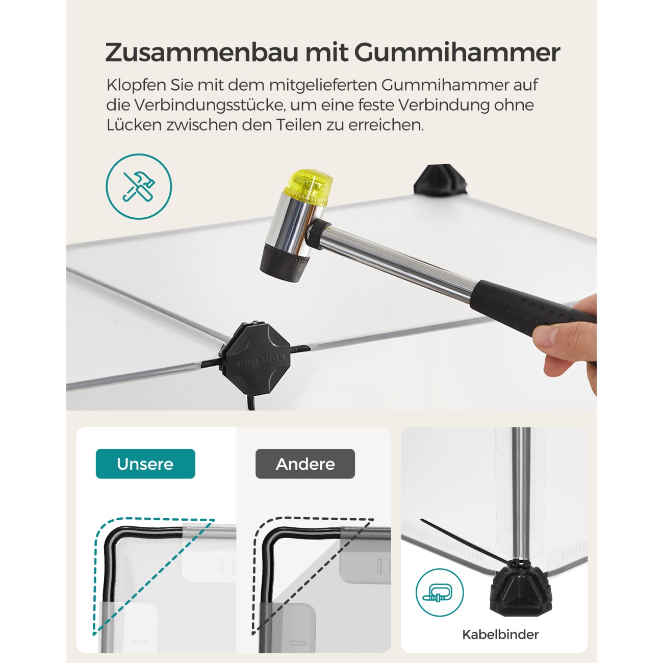 SONGMICS 2er set L-XL Freigehege mit Bodenplatten weiß 1,25 m, 63 cm, 42 cm
