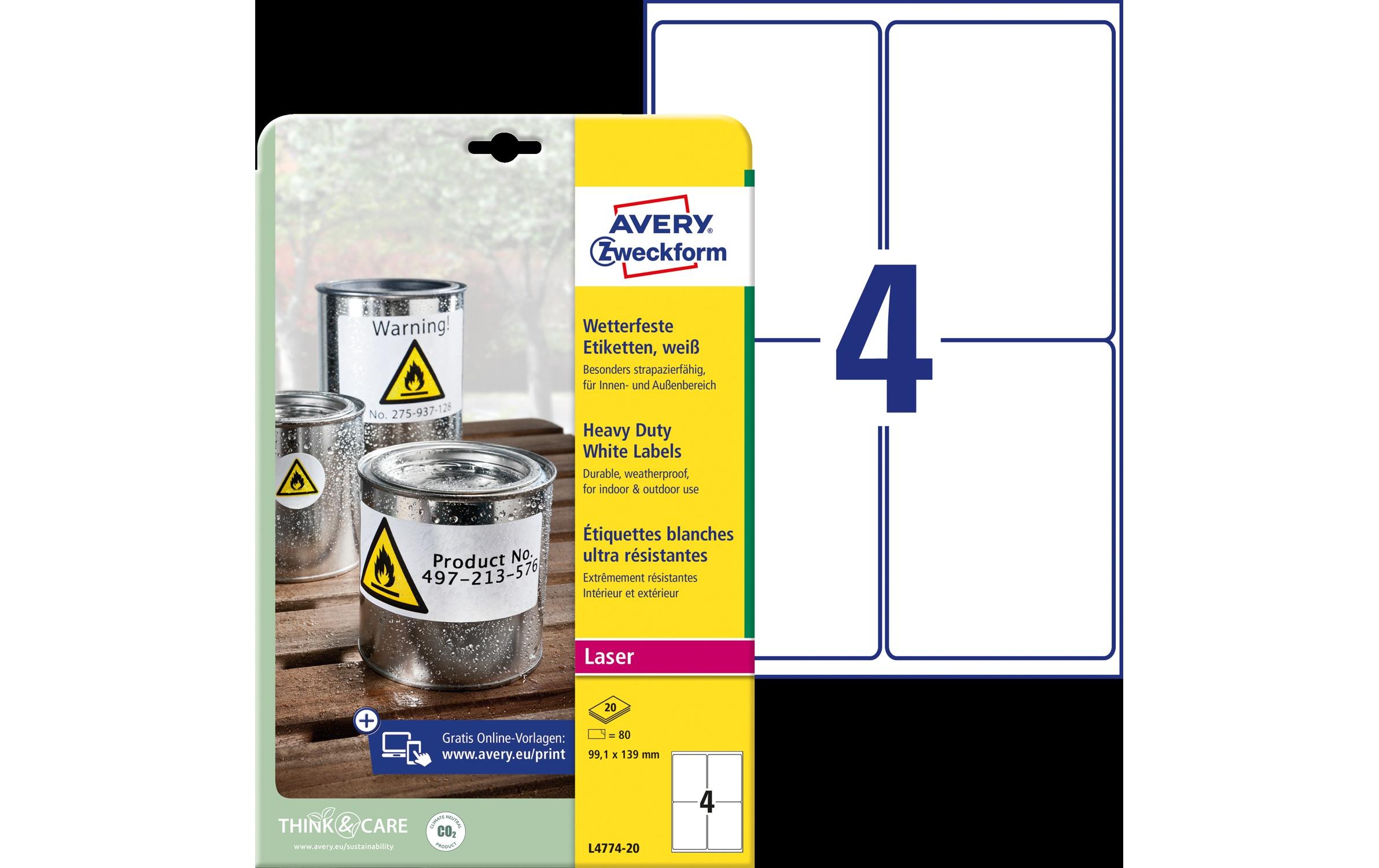 Universal-Etiketten L4774-20 99.1 x 139 mm WetterfestWetterfeste Etiketten