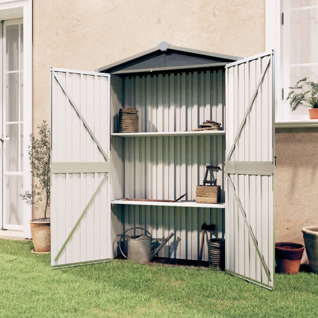 Casinha de jardim vidaXL, aço galvanizado, cinza, 116x45x175 cm