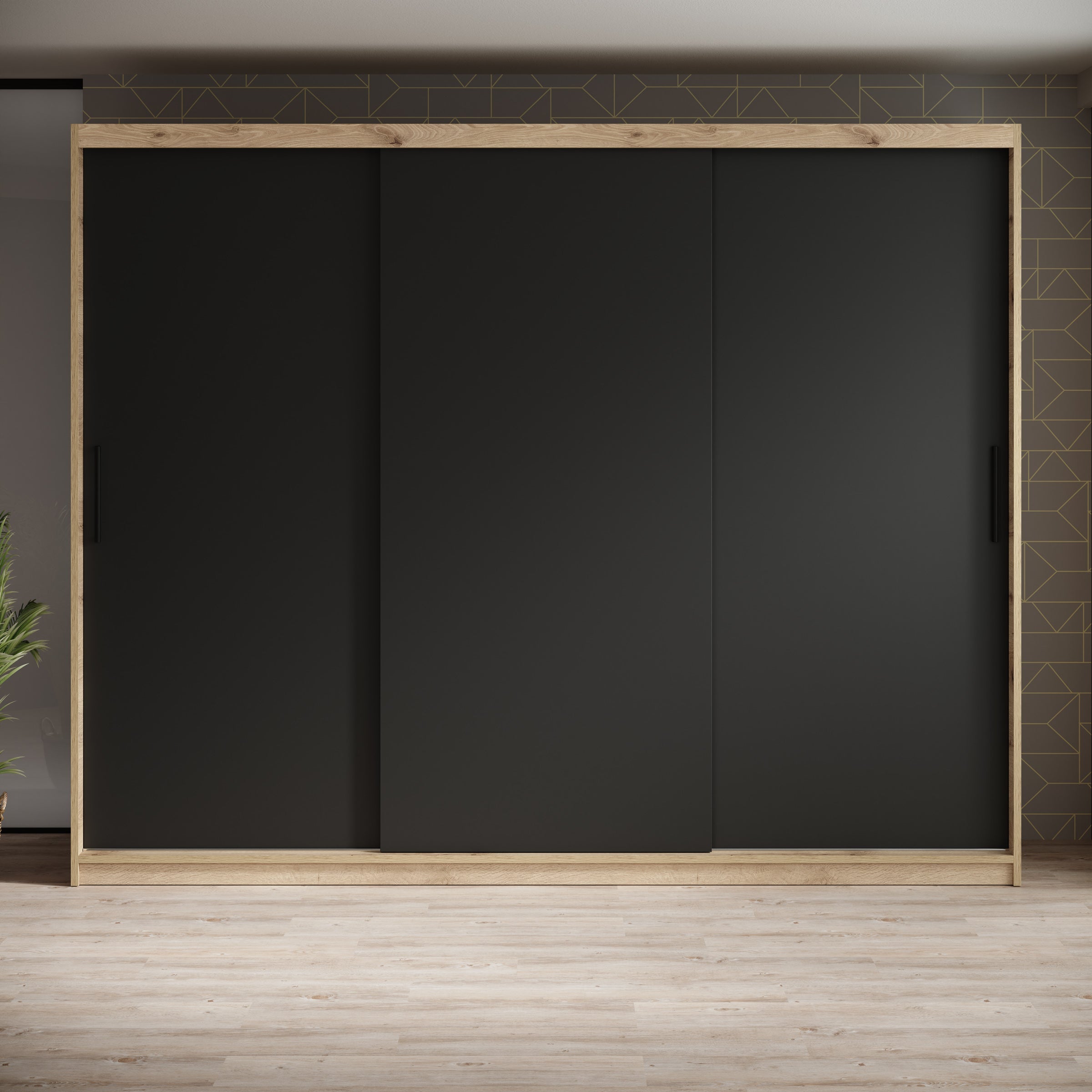 Meubella - Kledingkast Luxor - Zwart - Eiken - 250 cm