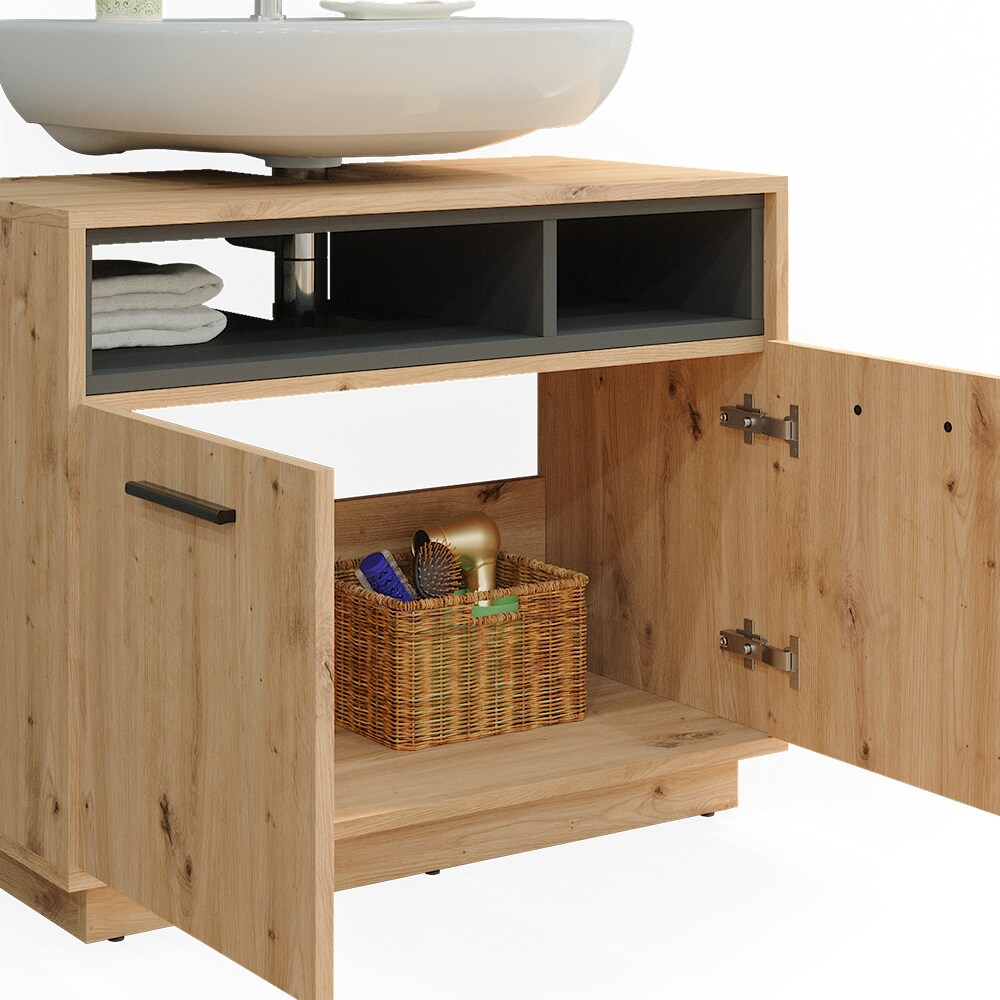 Vicco Waschtischunterschrank Waschbeckenunterschrank Beatrice Eiche Anthrazit modern 80x64 cm Badkommode Badschrank Badezimmer Schrank Badmöbel Schranktür Schrankfach
