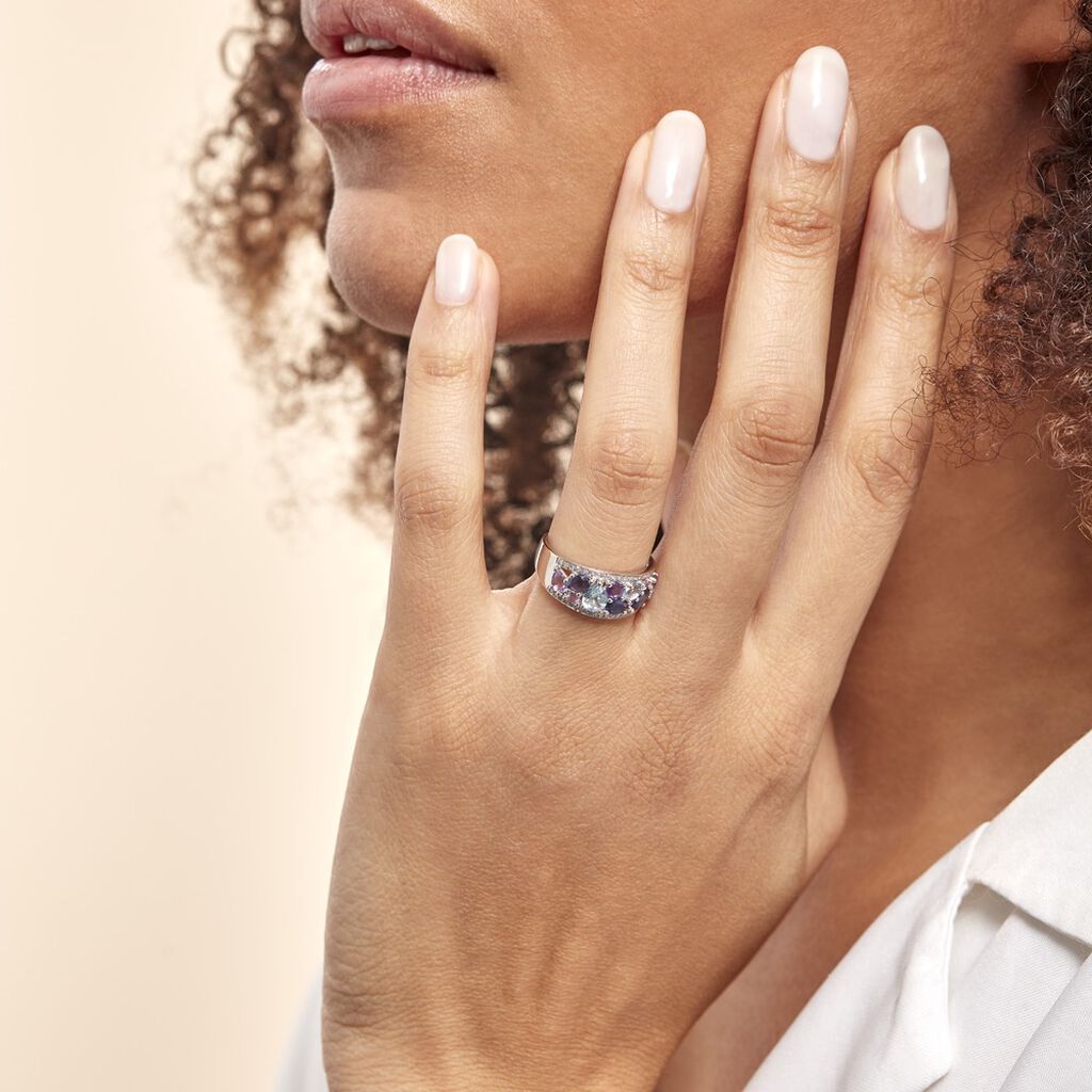Bague Multicolore Or Blanc Topaze Et Amethyste Et Saphir