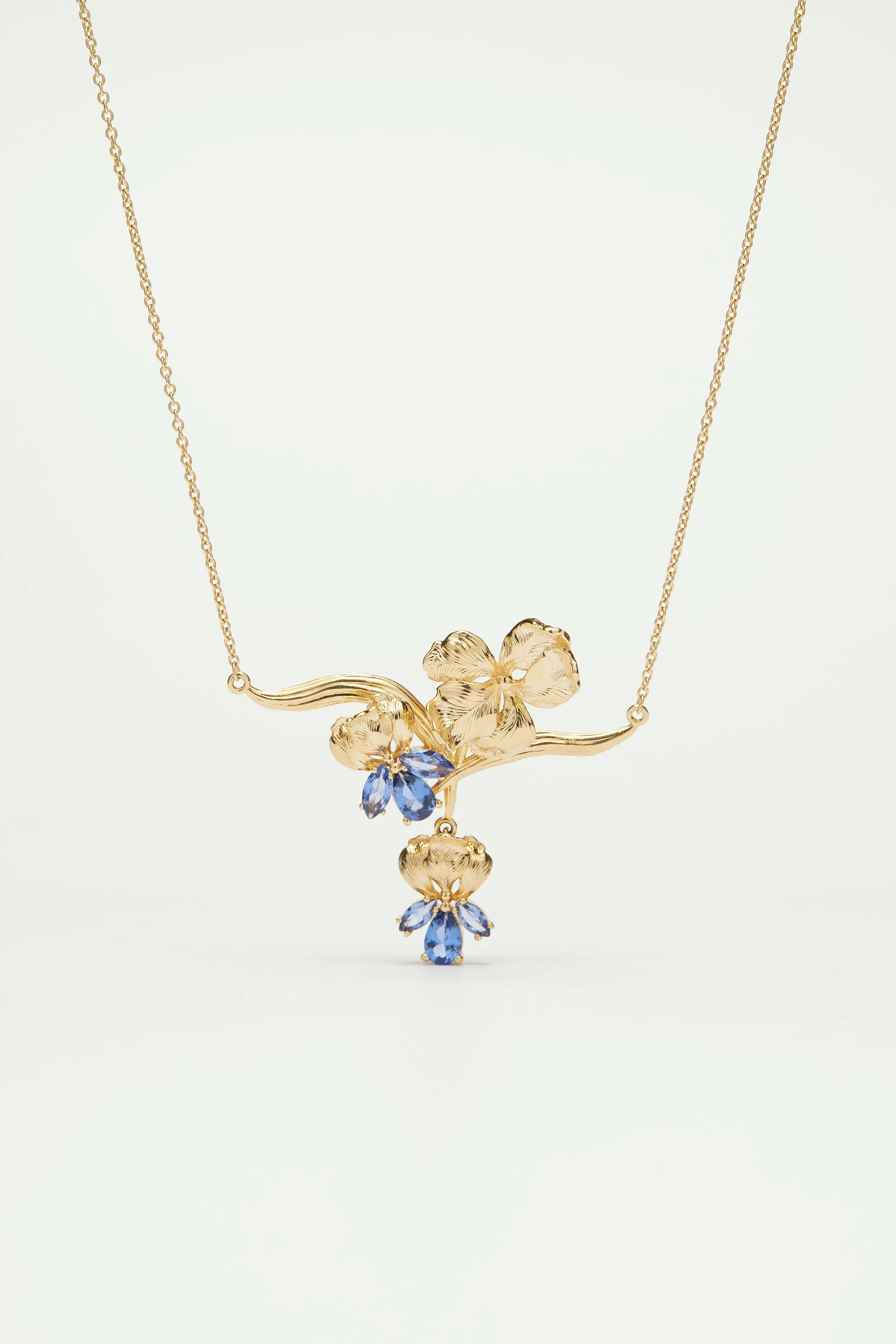 Collier plastron iris doré et cristal bleu | Bleu