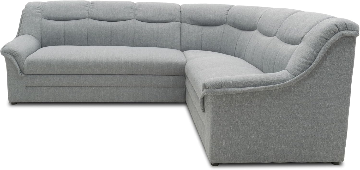 DOMO. collection Ecksofa Berlin, Zeitlose Eckcouch mit hochwertiger Federkern-Polsterung, Sofa in L-Form, 3 Sitzer Links, Couch 205 x 250 x 89 cm, Silber