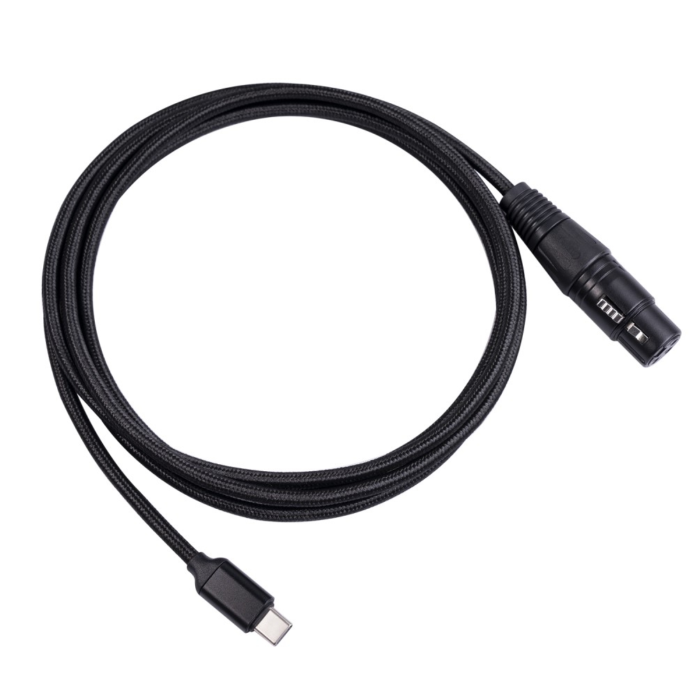(2m) USB C auf XLR Mikrofon Adapter Nylon Kabel (MacOS/Windows) - Schwarz