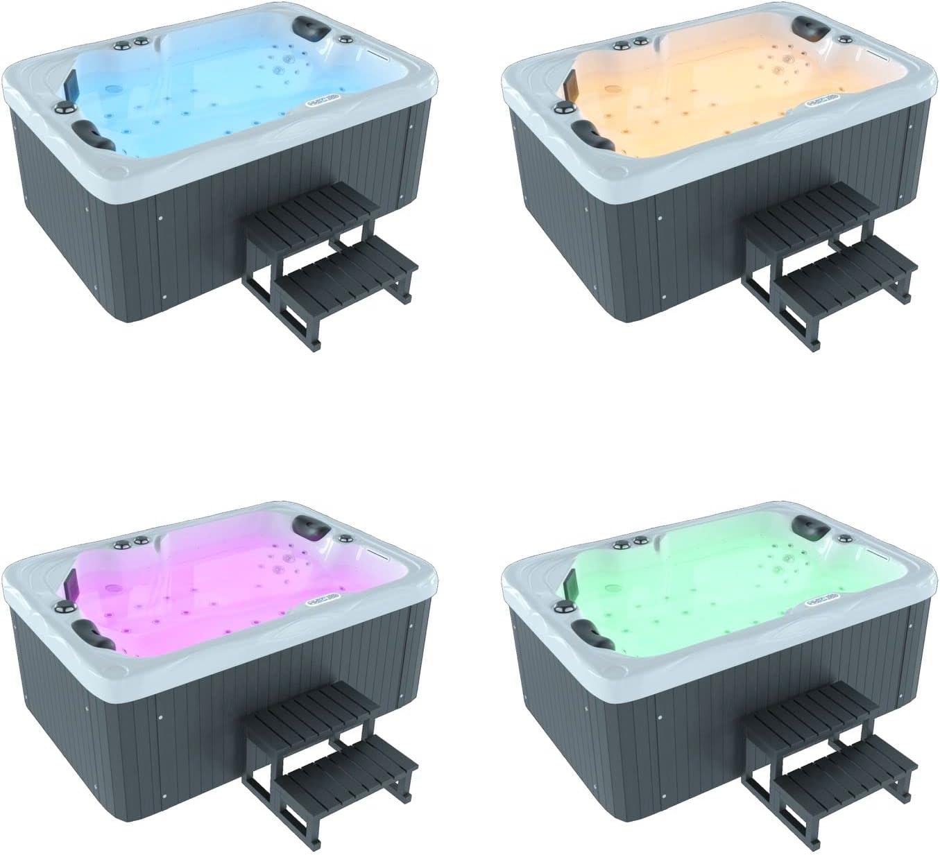 Tronitechnik® Outdoor Whirlpool, 2,2kW Pumpe, 3kW Heizung - Maße 190 x 135 x 77cm - Inkl. Heizung, 41 Massagedüsen und 16 Lichtquellen | Außen Whirlpool Spa für 2 Personen