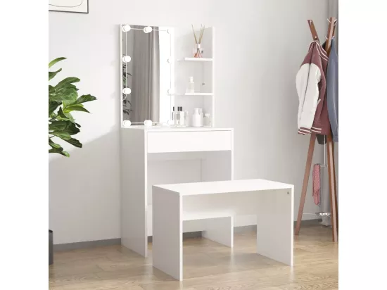 Ensemble de coiffeuse avec LED Blanc Bois d'ingénierie