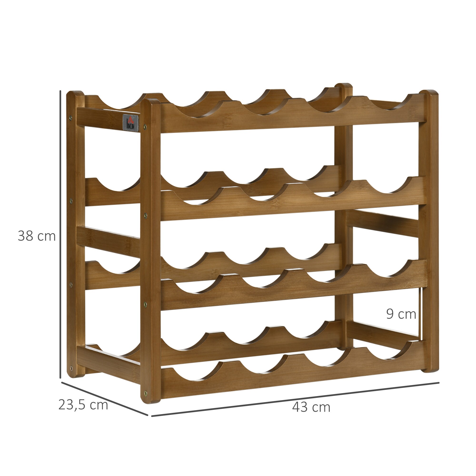 HOMCOM Weinregal mit großem Stauraum natur 43L x 23,5B x 38H cm
