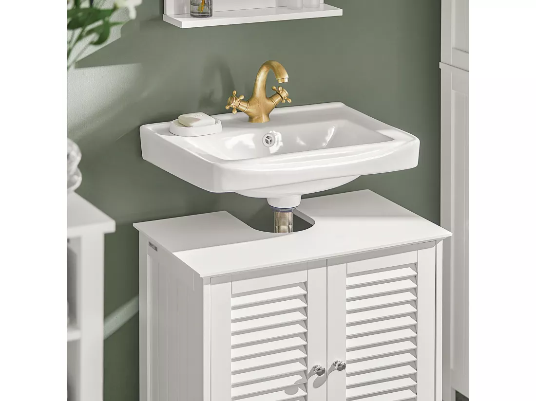 Meuble Sous-Lavabo Meuble de Salle de Bain Vasque - 2 portes et 2 étages -Blanc, FRG237-W