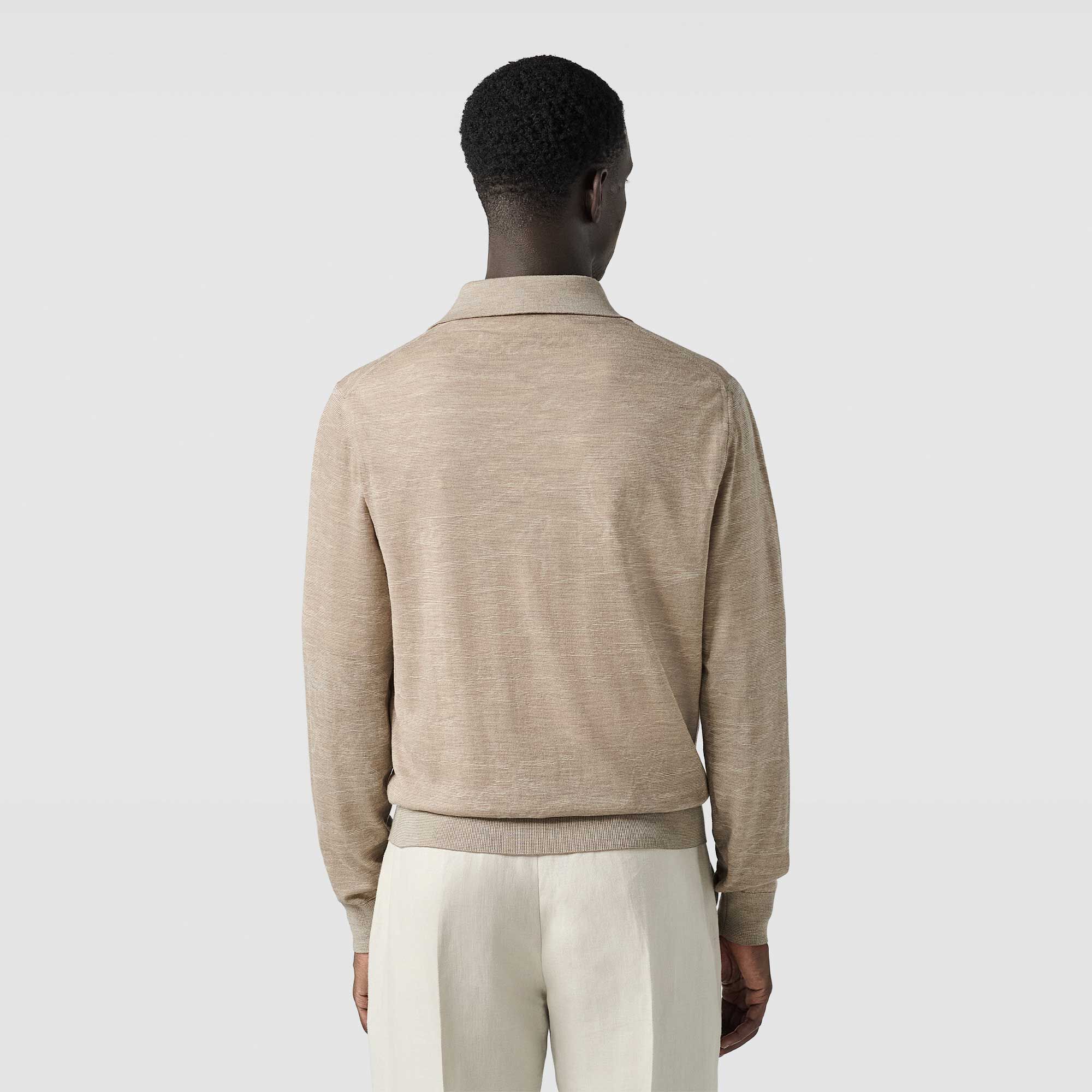 Polo Manches Longues Leger En Laine Avec Jacquard Scritto