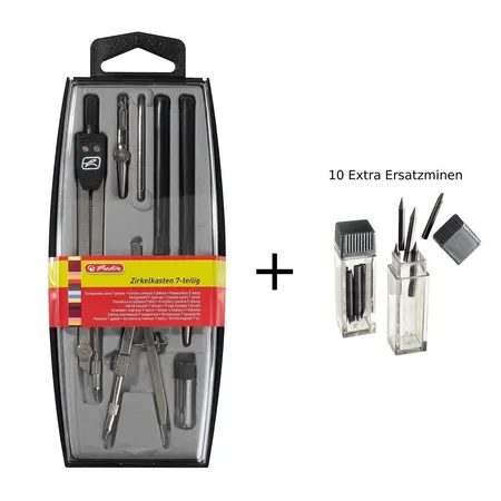 Herlitz Zirkelkasten 7-teilig. + 10 Extra Ersatzminen