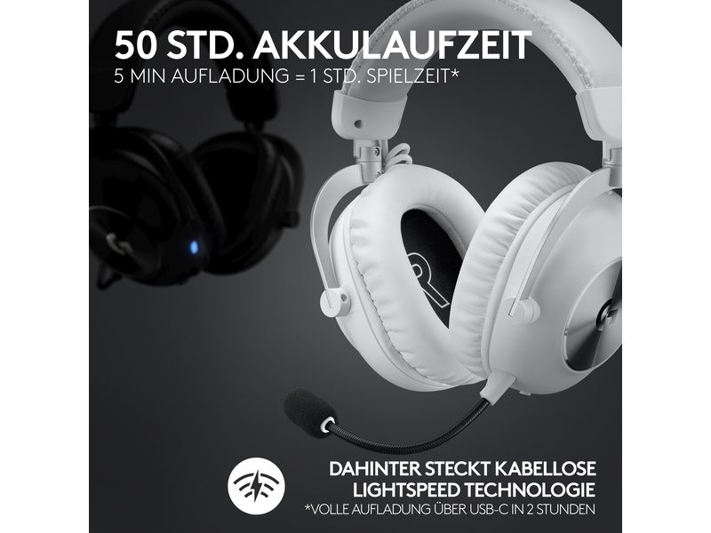 Logitech Headset G Pro X 2 Wireless Lightspeed Gaming Weiss Kabelloses Over-Ear-Headset mit Surround-Sound und weichem Ohrpolster