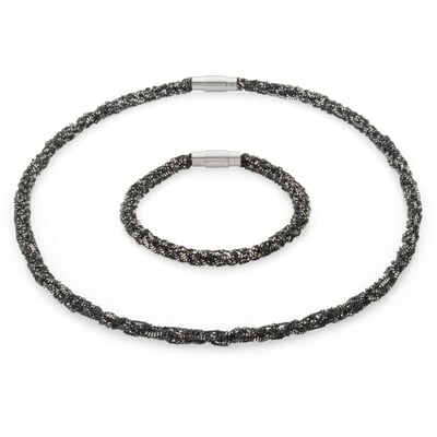 Armband gestrickt, Silber oxidiert