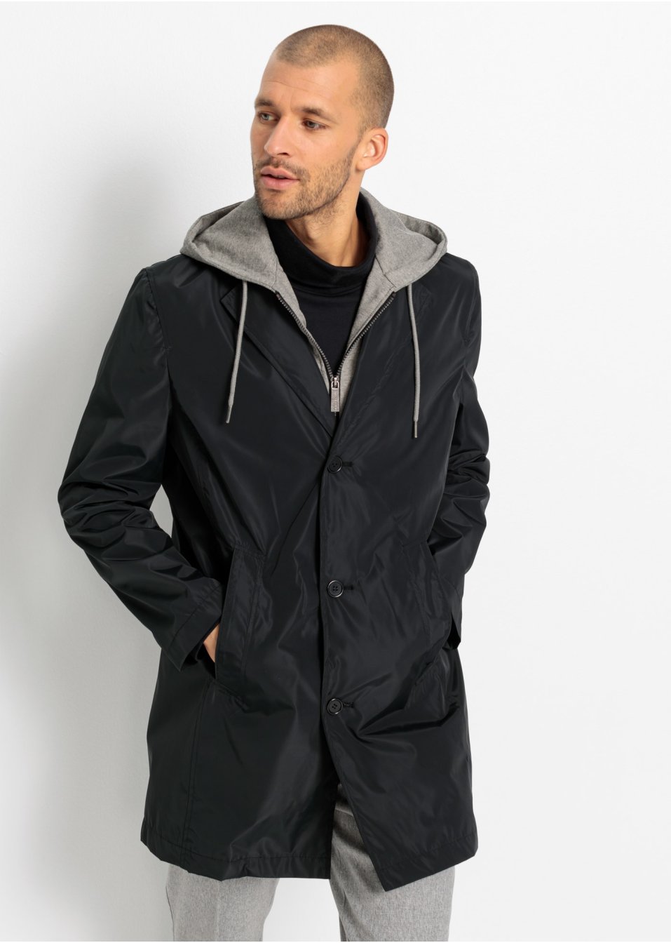 Manteau court avec empiècement à capuche amovible
