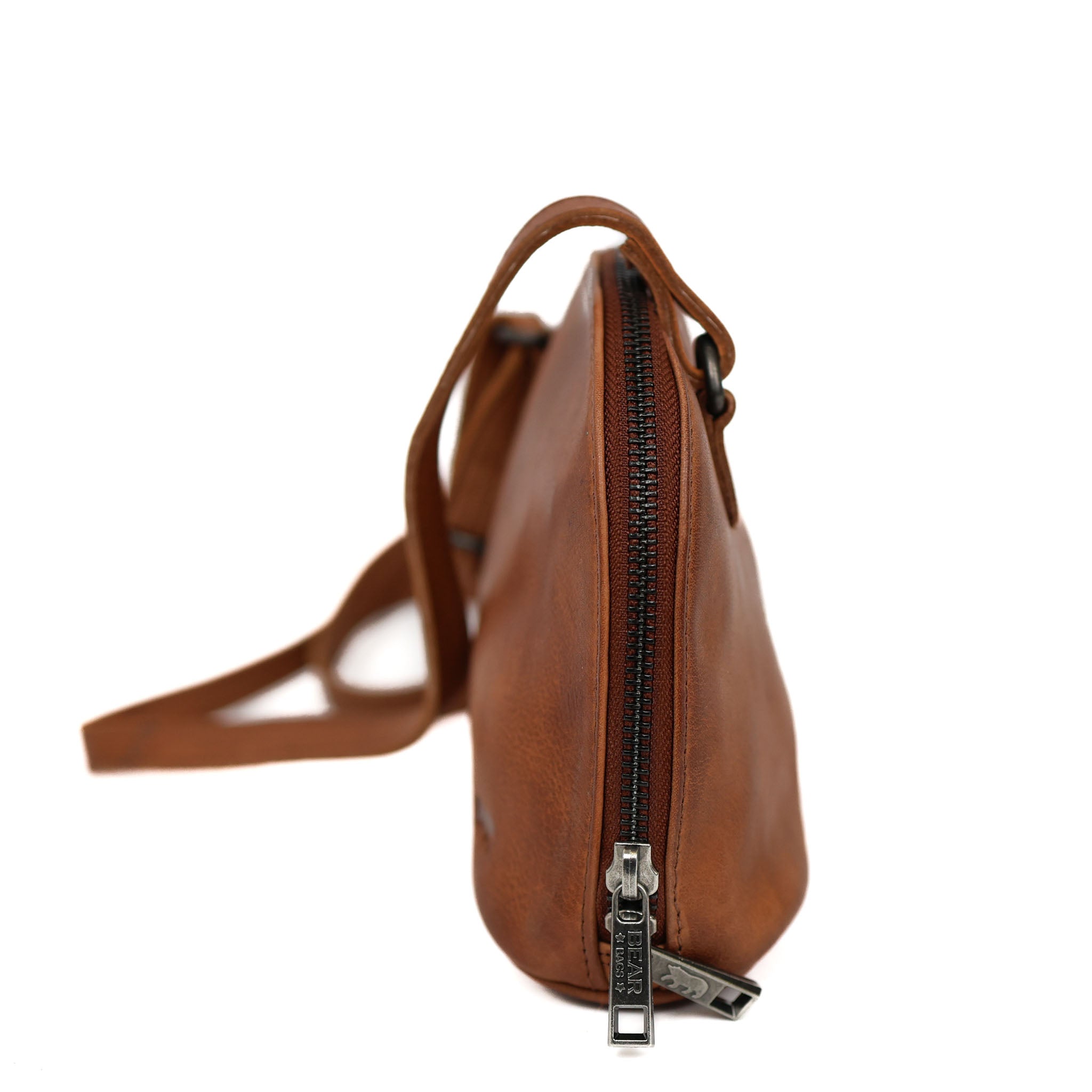 Schoudertasje met rits 'Hidde' cognac Cognac