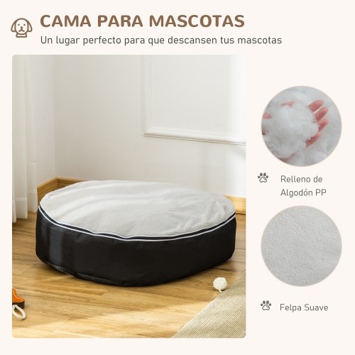 Cama para animais de estimação em cinza e preto.