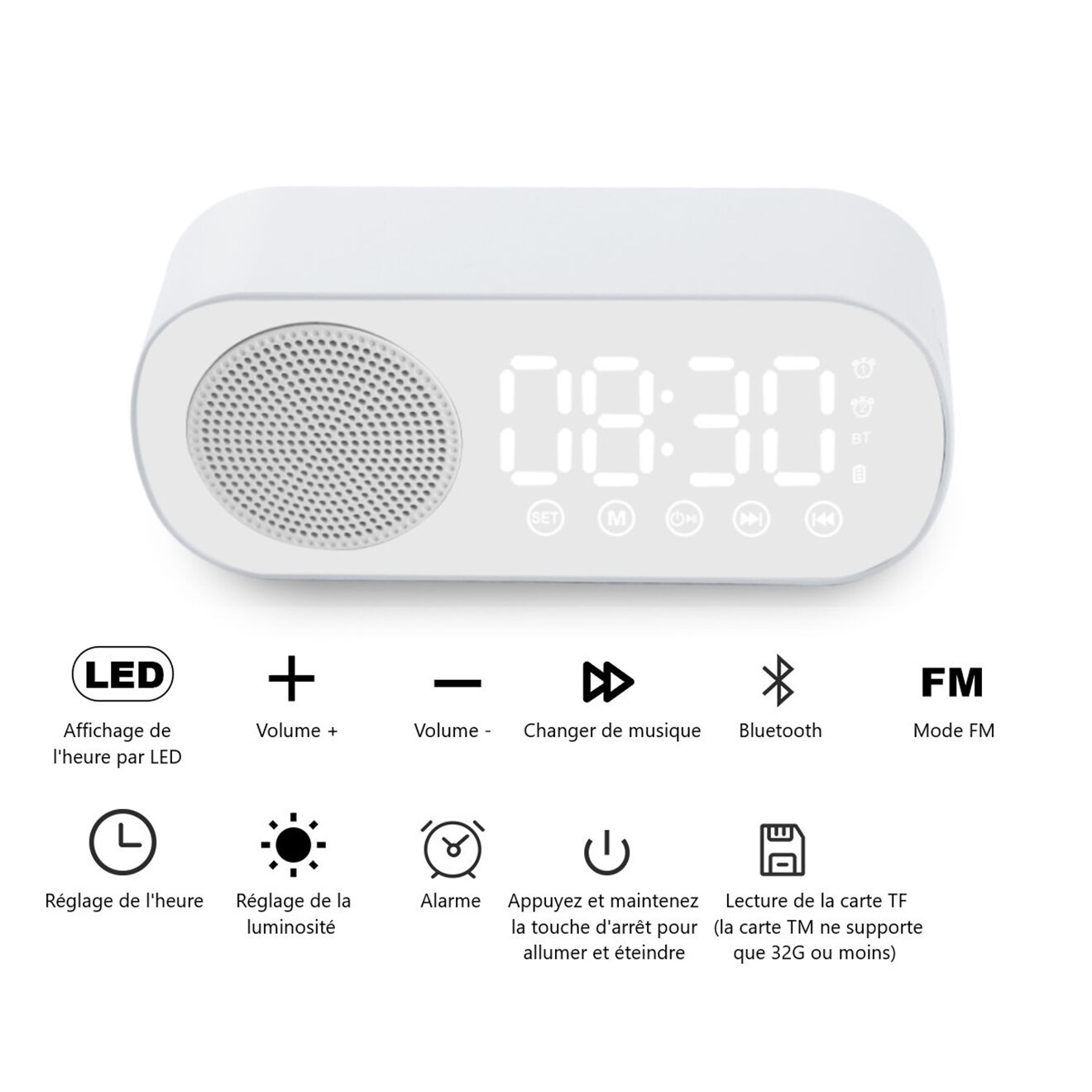 Onamaste Enceinte réveil Bluetooth blanche