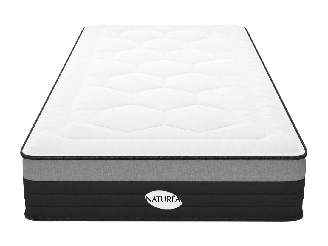 Matelas 90 x 200 cm hybride ressorts ensachés 7 zones et mémoire de forme ép.25cm - AMARANTE de NATUREA