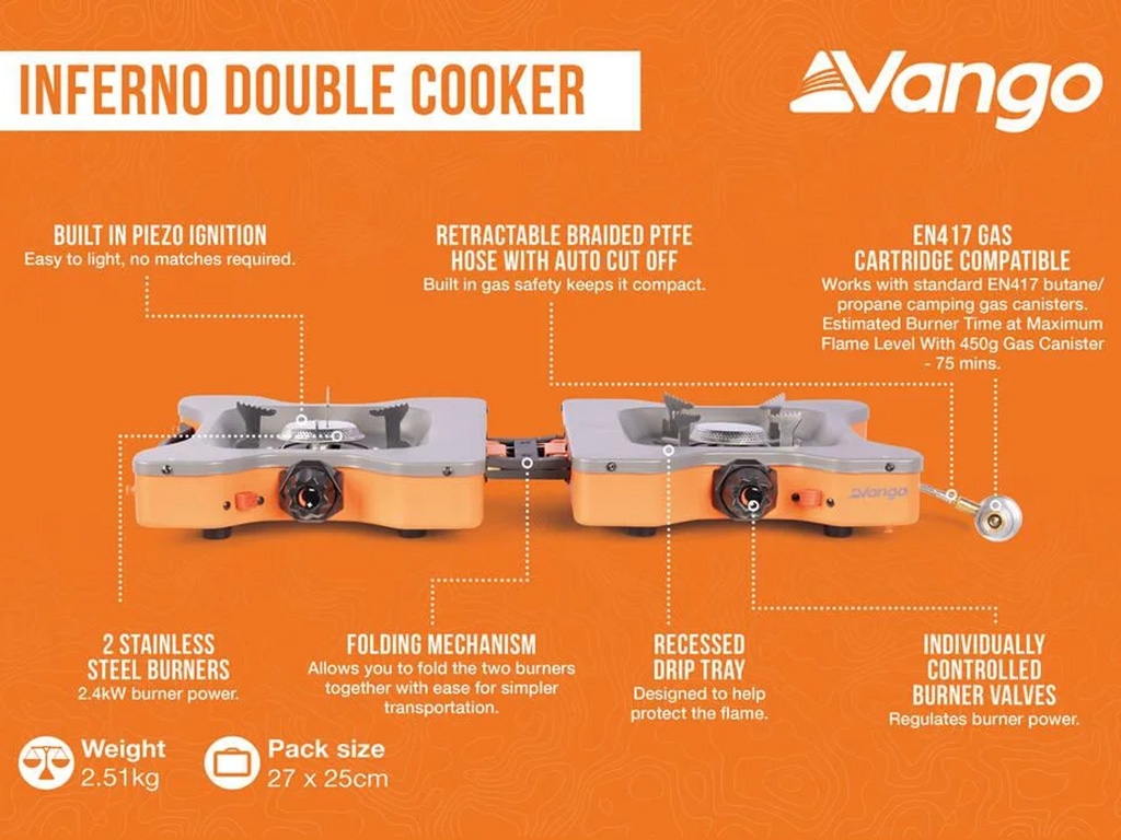 Vango Inferno Double Cooker gasstel - Orange