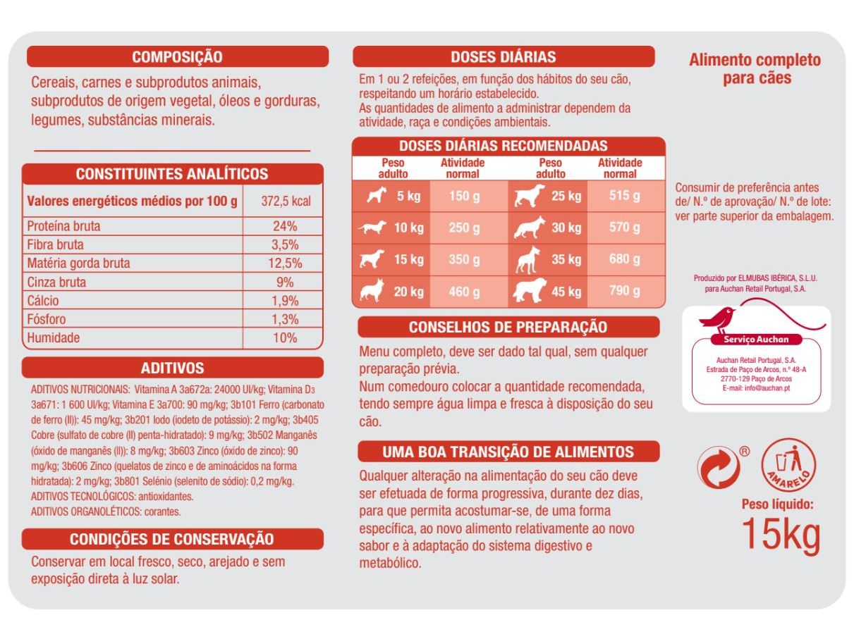 RAÇÃO PARA CÃO AUCHAN MULTICROC 15KG