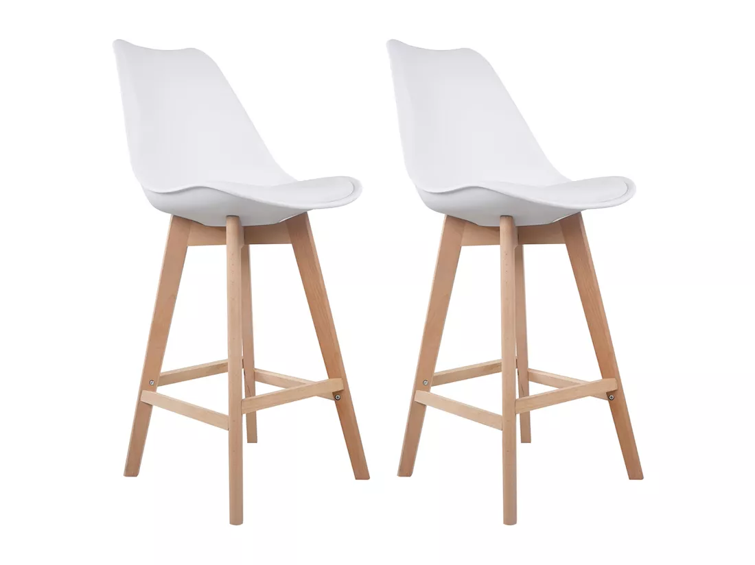Lot de 2 tabourets scandinaves SVEN blanc avec coussin - HAPPY GARDEN
