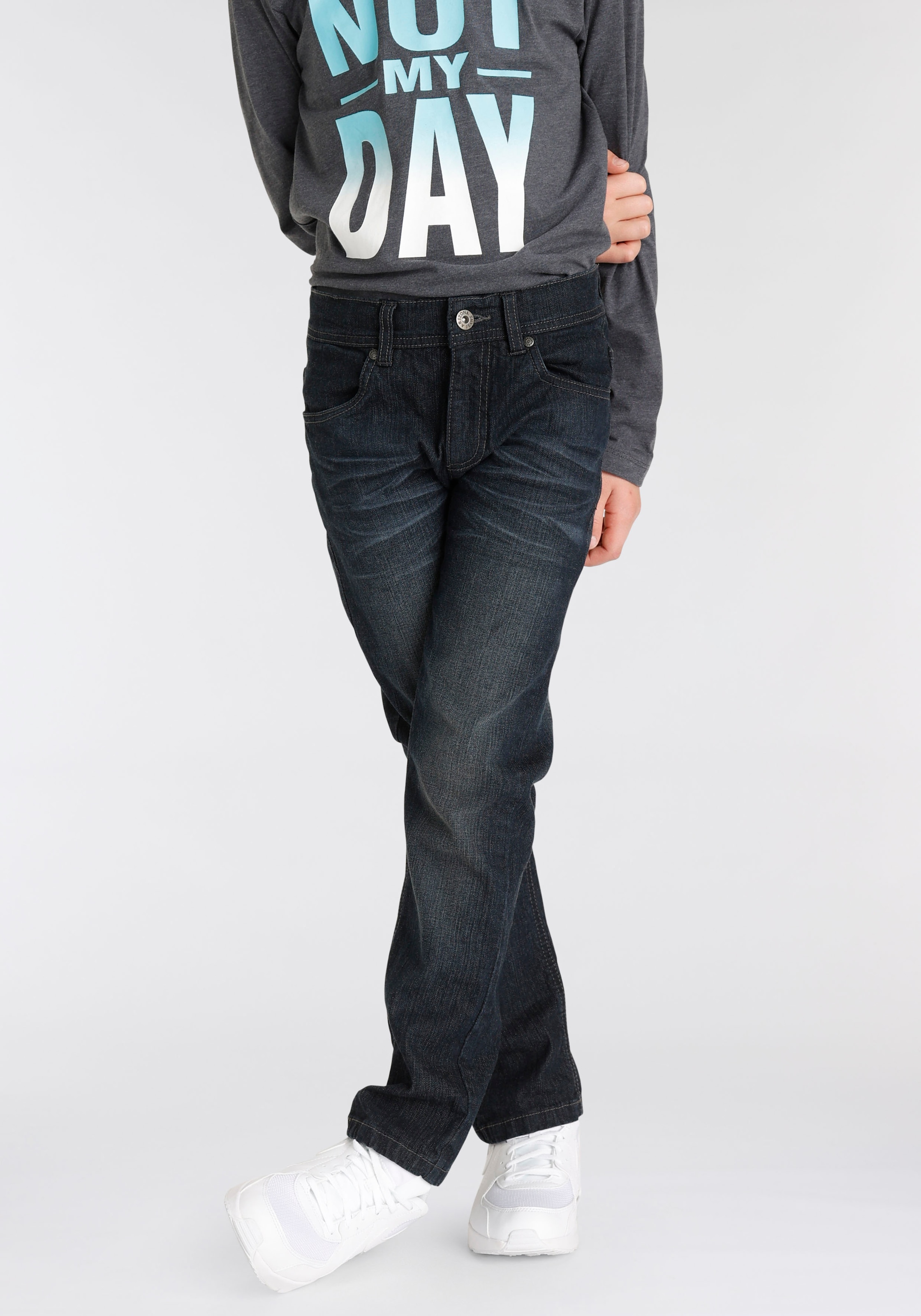 Arizona Stretch-Jeans », Basic-Jeans für Jungen«, gerade Beinform,  Used-Waschung,  niedrige Leibhöhe