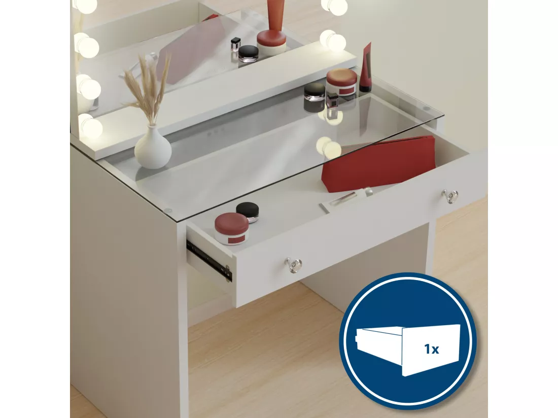 Coiffeuse - carré - Bois - 80 x 50 cm - Blanc - Mereta
