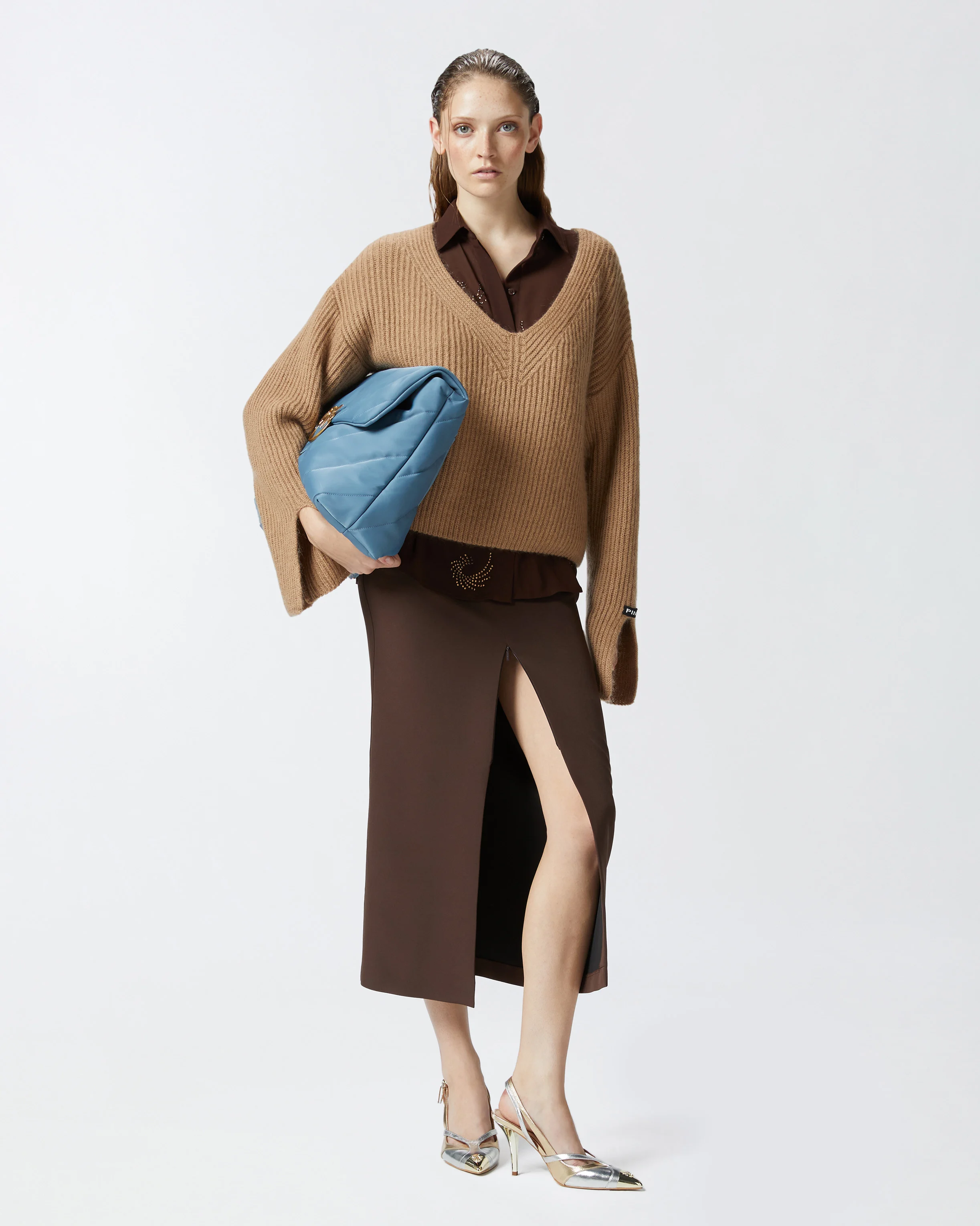 Pull col v | Beige