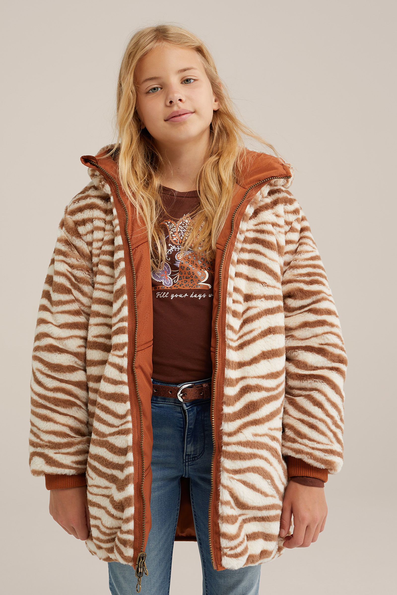 Meisjes reversible jas WE Fashion Kaneelbruin