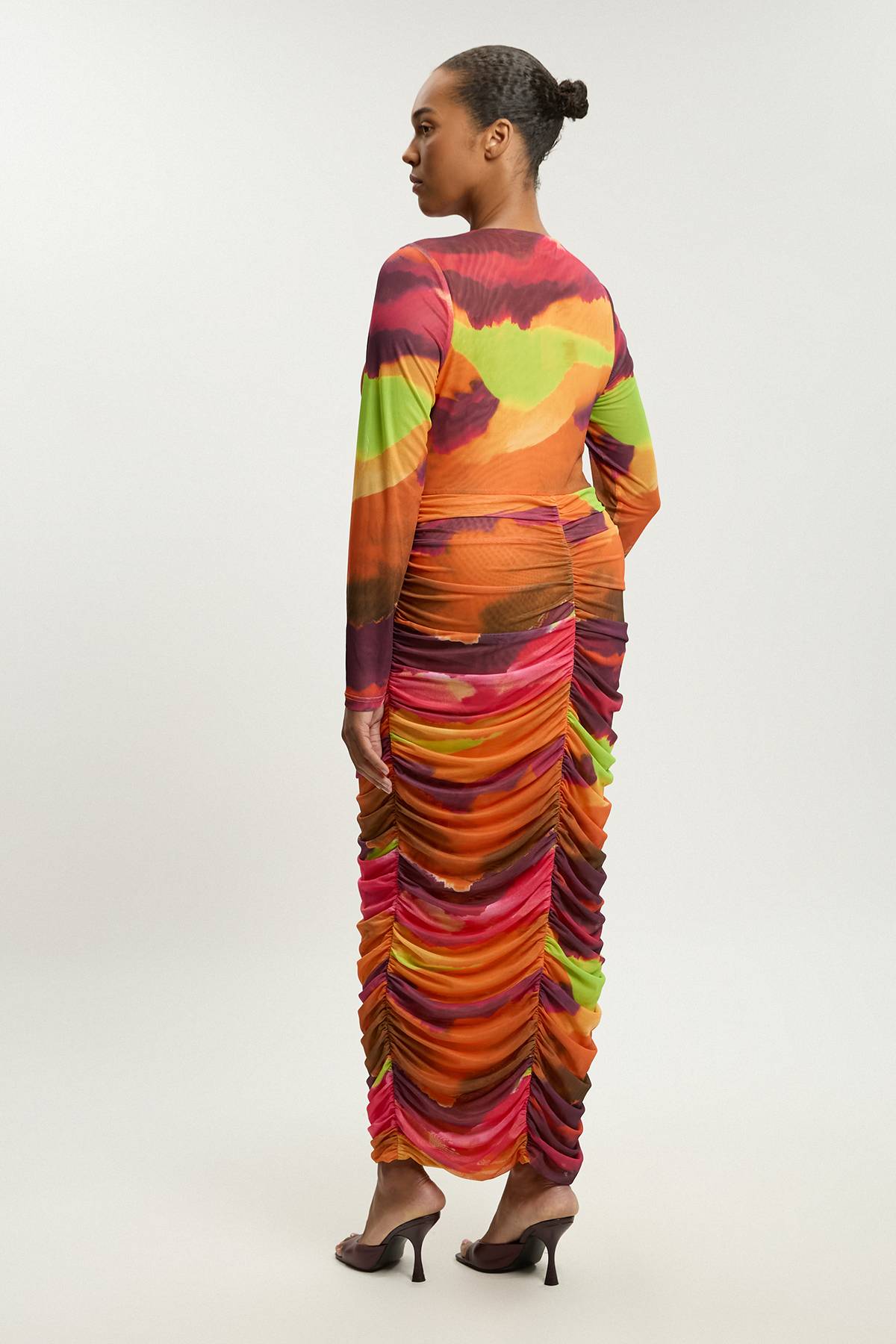 KarenMillen Robe Maxi Froncée En Mesh Imprimé Marbré Grande Taille