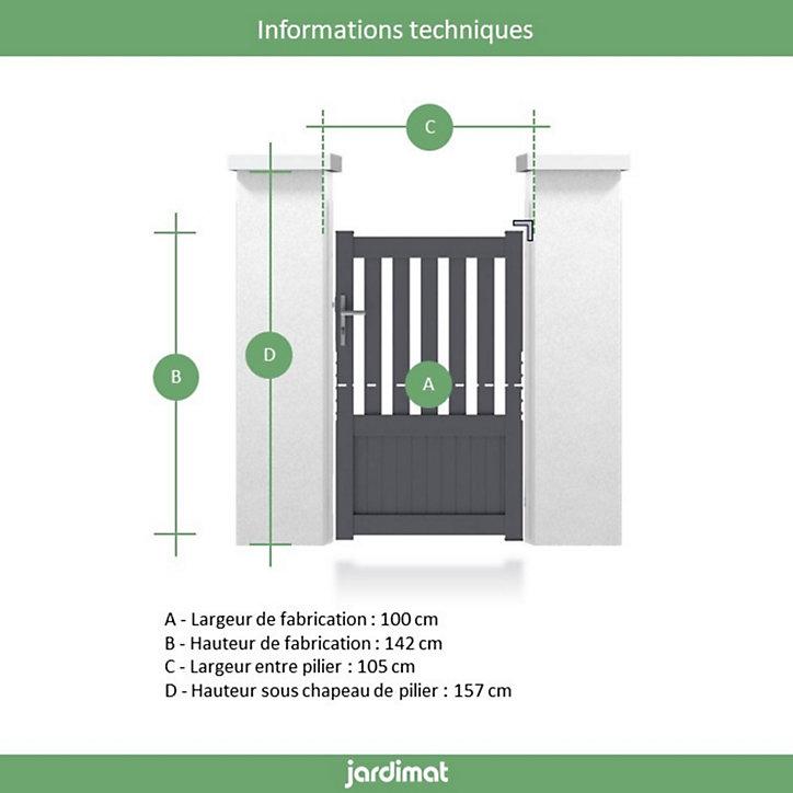 Portillon Jardimat aluminium Garonne gris 7016 - 100 x h.140 cm