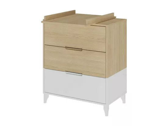 Commode à langer 3 tiroirs panneaux de fibres blanc et bois DIXIE