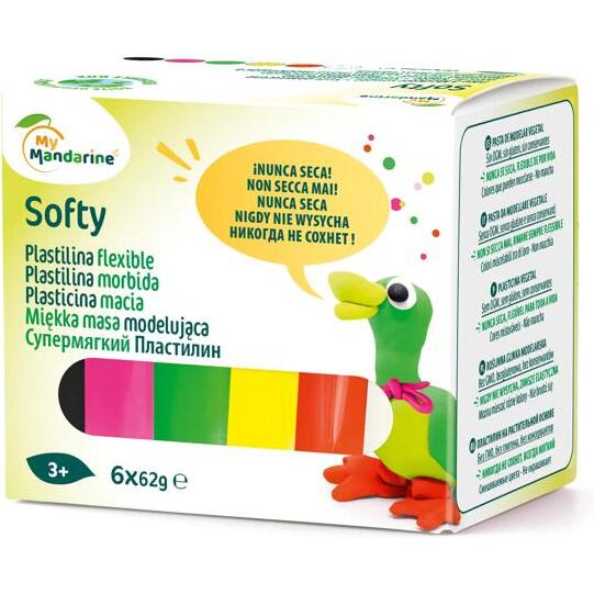 Softy - Assortiment 6 x 62g pâte à modeler enfant souple, pastel, fluo - Multicolore