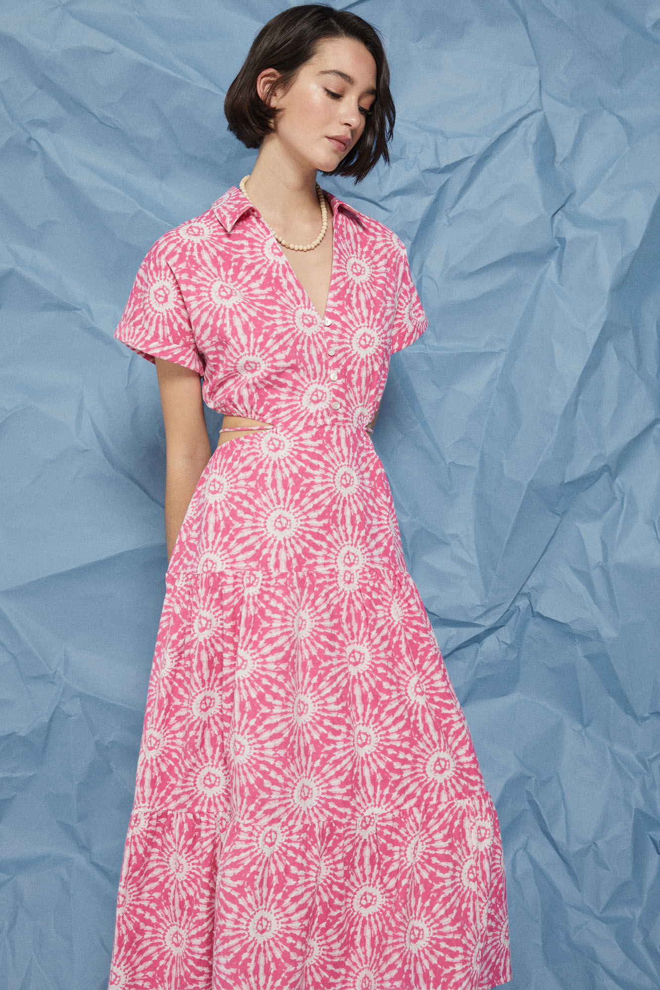 Camisa midi com recortes em linho e algodão - roxa