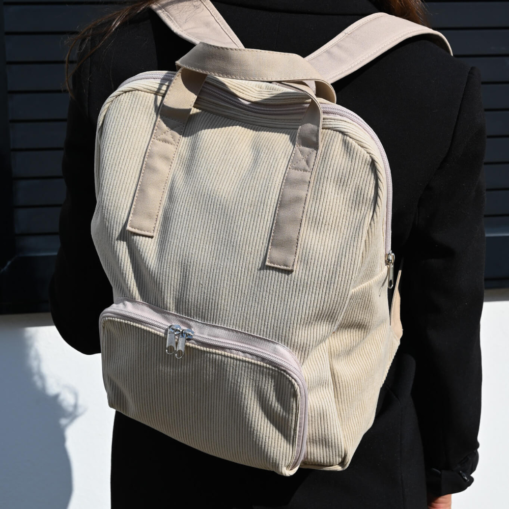 Sac À Dos Pliable Gaby Velours Côtelé Beige