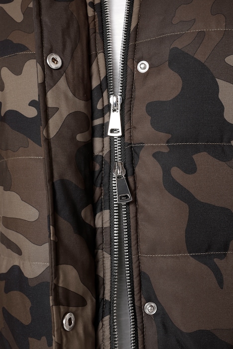 Long-Steppweste, Straight Fit, Camouflage, Kapuze, Zipper, Seitenschlitze