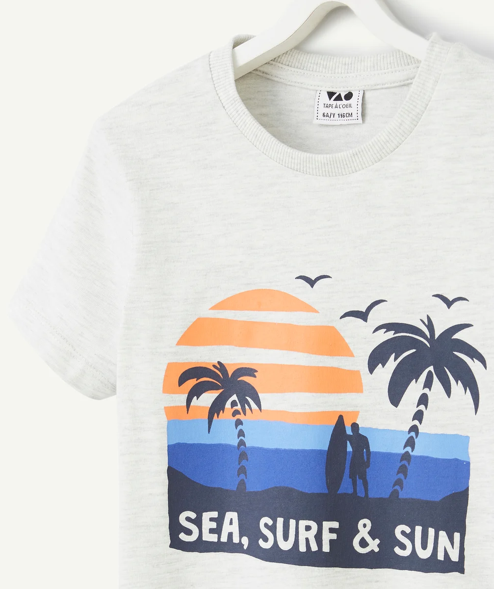 t-shirt manches courtes garçon en coton bio gris thème plage