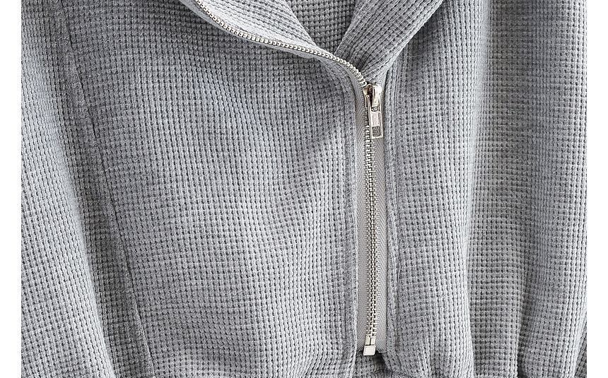 Sundine - Effen cropped hoodie met wafelstructuur en rits